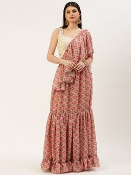 Ethnovog - Ready To Wear Multicolored Georgette Digital Printed Lehenga (Set of 3)