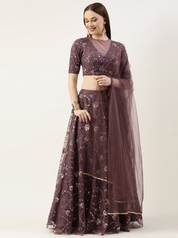 Ethnovog - Ready To Wear Purple Net Embroidered Lehenga (Set of 3)
