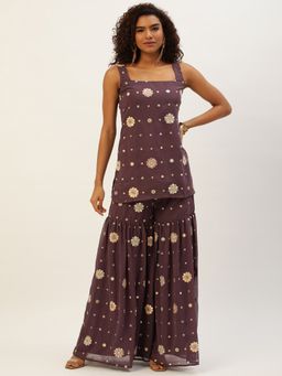 Ethnovog - Ready To Wear Purple Georgette Sharara Set (Set of 2)