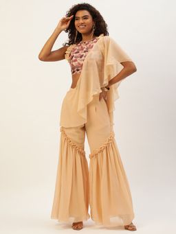 Ethnovog - Ready To Wear Silk Sharara N Top (Set of 3)