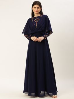 Ethnovog - Ready To Wear Royal Blue Georgette Embroidered Gown