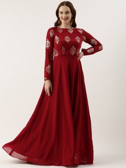 Ethnovog - Ready To Wear Maroon Georgette Sequins Embroidered Dress
