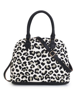 Anekaant - Animal Natural, Black & Gold Cotton Jacquard & Leatherette Animal Print Handheld Bag