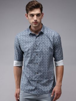 SHOWOFF - Men Navy Blue Collar Neck Abstract Print Comfort Fit Shirt