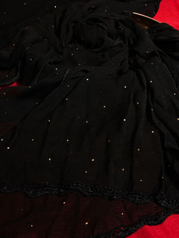 ADA - Hand Embroidered Lucknowi Black Chiffon Dupatta with Mukaish Work [A511146]
