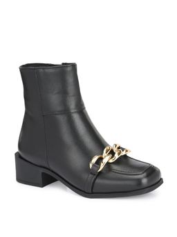 Delize - Women's Black Solid Ankle Boots With Chain