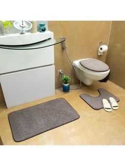 EZ Life - Luxe Brown Umber Snow Fleece 3 Piece Bathroom Mats Set (L 80 x W 50 cms)