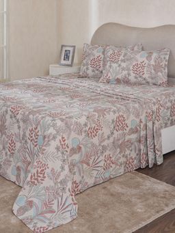 Maspar - Peach Cotton Floral Bed Sheet with 2 Pillow Covers