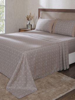 Maspar - Brown Cotton Bed Sheet with 2 Pillow Covers