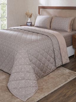 Maspar - Brown Cotton Blend Bedsheet with Quilt & 2 Pillow Cover (King)