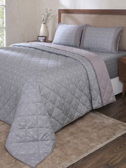 Maspar - Grey Cotton Blend Bedsheet with Quilt & 2 Pillow Cover (King)