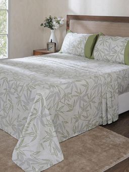 Maspar - Green Cotton Bed Sheet with 2 Pillow Covers