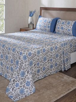 Maspar - Blue Cotton Bed Sheet with 1 Pillow Cover (Single)