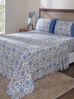 Maspar - Blue Cotton Bed Sheet with 2 Pillow Covers