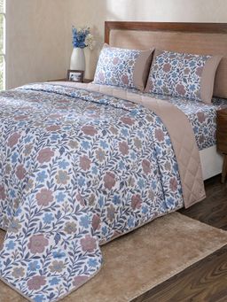 Maspar - Multi-Color Cotton Blend Bedsheet with Quilt & 2 Pillow Cover (King)