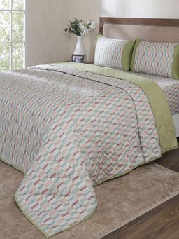 Maspar - Multi-Color Cotton Blend Bedsheet with Quilt & 2 Pillow Cover (King)