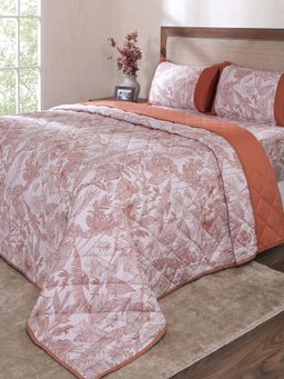 Maspar - Rust Cotton Blend Bedsheet with Quilt & 2 Pillow Cover (King)