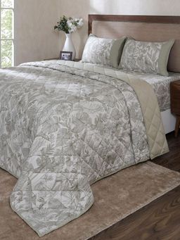 Maspar - Green Cotton Blend Bedsheet with Quilt & 2 Pillow Cover (King)