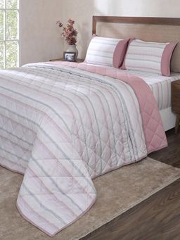 Maspar - Multi-Color Cotton Blend Bedsheet with Quilt & 2 Pillow Cover (King)