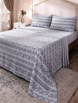 Maspar - Blue Cotton Bed Sheet with 2 Pillow Covers (King)