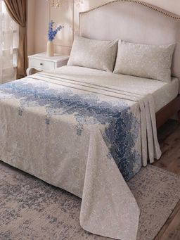 Maspar - Beige Cotton Bed Sheet with 2 Pillow Covers (King)