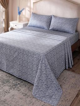 Maspar - Blue Cotton Bed Sheet with 2 Pillow Covers (King)