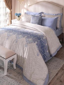 Maspar - Blue Cotton Duvet Cover with Bedsheet & 4 Pillow Covers (King)
