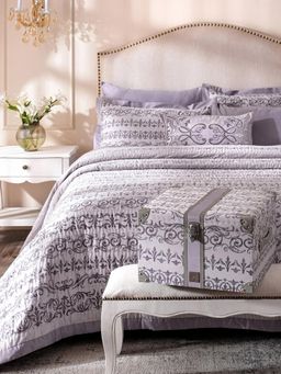 Maspar - Purple Quilt + 2 Pillow Shams + Bed Sheet + 2 Pillow Cover + 1 Cushion Cover + 1 Box (Double)