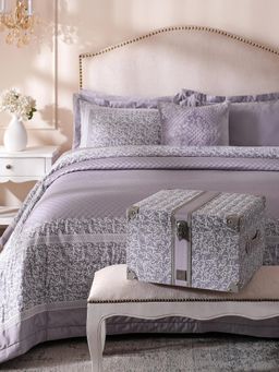 Maspar - Purple Quilt + 2 Pillow Shams + Bed Sheet + 2 Pillow Cover + 1 Cushion Cover + 1 Box (Double)