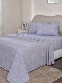 Maspar - Blue Floral Cotton Bed Sheet with 1 Pillow Cover (Single)