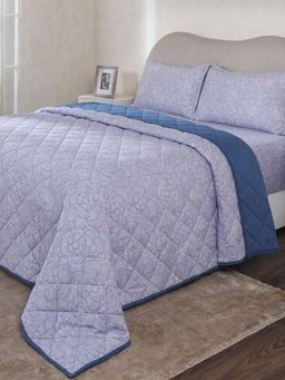 Maspar - Purple Cotton Blend Floral Bedsheet with Quilt & 2 Pillow Cover