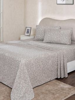 Maspar - Beige Floral Cotton Bed Sheet with 1 Pillow Cover (Single)