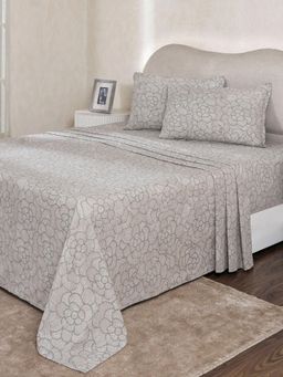 Maspar - Beige Floral Cotton Bed Sheet with 2 Pillow Covers