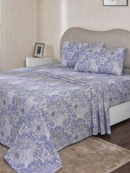 Maspar - Blue Cotton Bed Sheet with 1 Pillow Cover (Single)