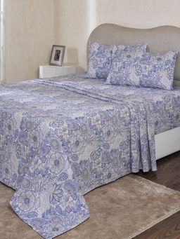 Maspar - Blue Cotton Bed Sheet with 2 Pillow Covers