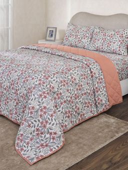 Maspar - Multi-Color Cotton Blend Floral Bedsheet with Quilt & 2 Pillow Cover