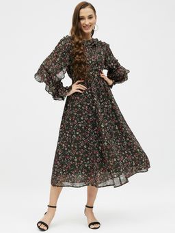 Kibo - Womens Georgette Ruffle Sleeve Midi Dress