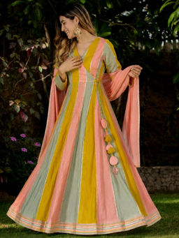 HOUSE OF JAMOTI - Spring Multi-Color Anarkali Kurta with Pant and Dupatta