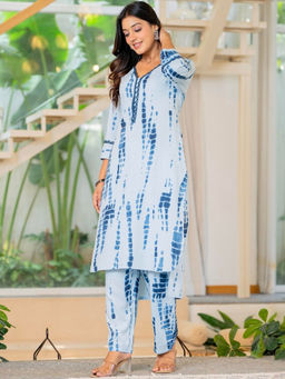 JAIPUR SARAI - Aqua Rayon Tie & Dye Kurta and Pant