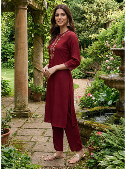 Lakshita - Maroon Embroidered Kurta with Pant