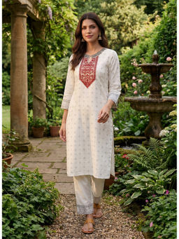 Lakshita - White Printed Straight Kurta with Pant