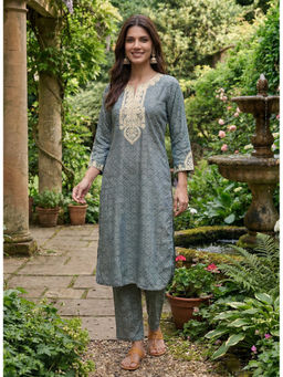 Lakshita - Blue Cotton Blend Printed Kurta with Pant