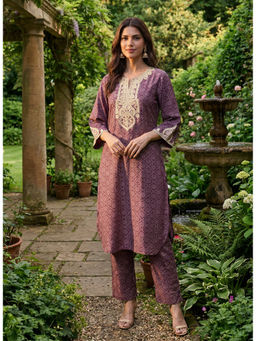 Lakshita - Purple Cotton Blend Printed Kurta with Pant