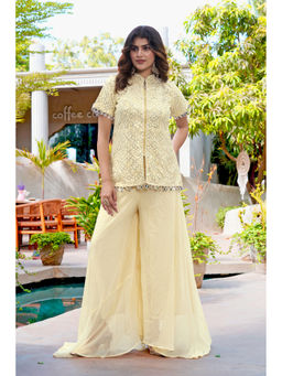 Miss Ethnik - Cream Art Silk Embroidered Kurta with Palazzo