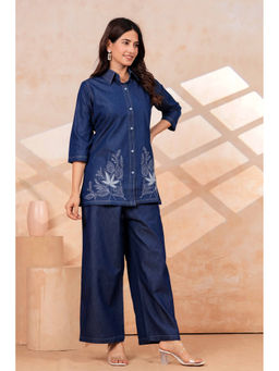 JAIPUR SARAI - Blue Cotton Embroidered Denim Co-ord Set