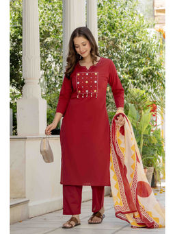 JAIPUR SARAI - Blue Cotton Embroidered Mirror Work Kurta and Pant with Dupatta