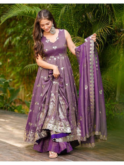 Kedar Fab - Women's Embroidered Anarkali Kurta with Palazzo and Dupatta