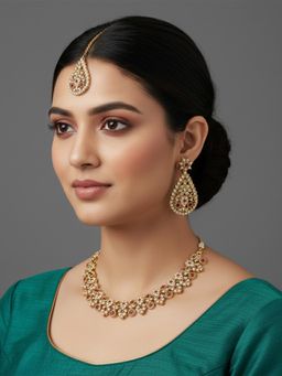 I Jewels - Gold Plated Pink Stone Studded Jewellery Set for Women