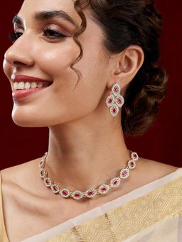 Teejh - Anvitha Gold Plated Finish Red Jewelry Set