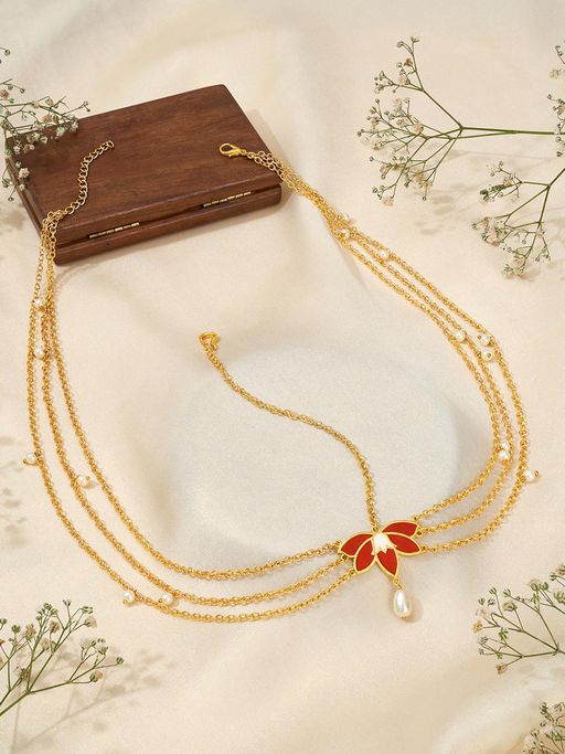 Teejh Saurabhi Red and Gold Plated Maangtika
